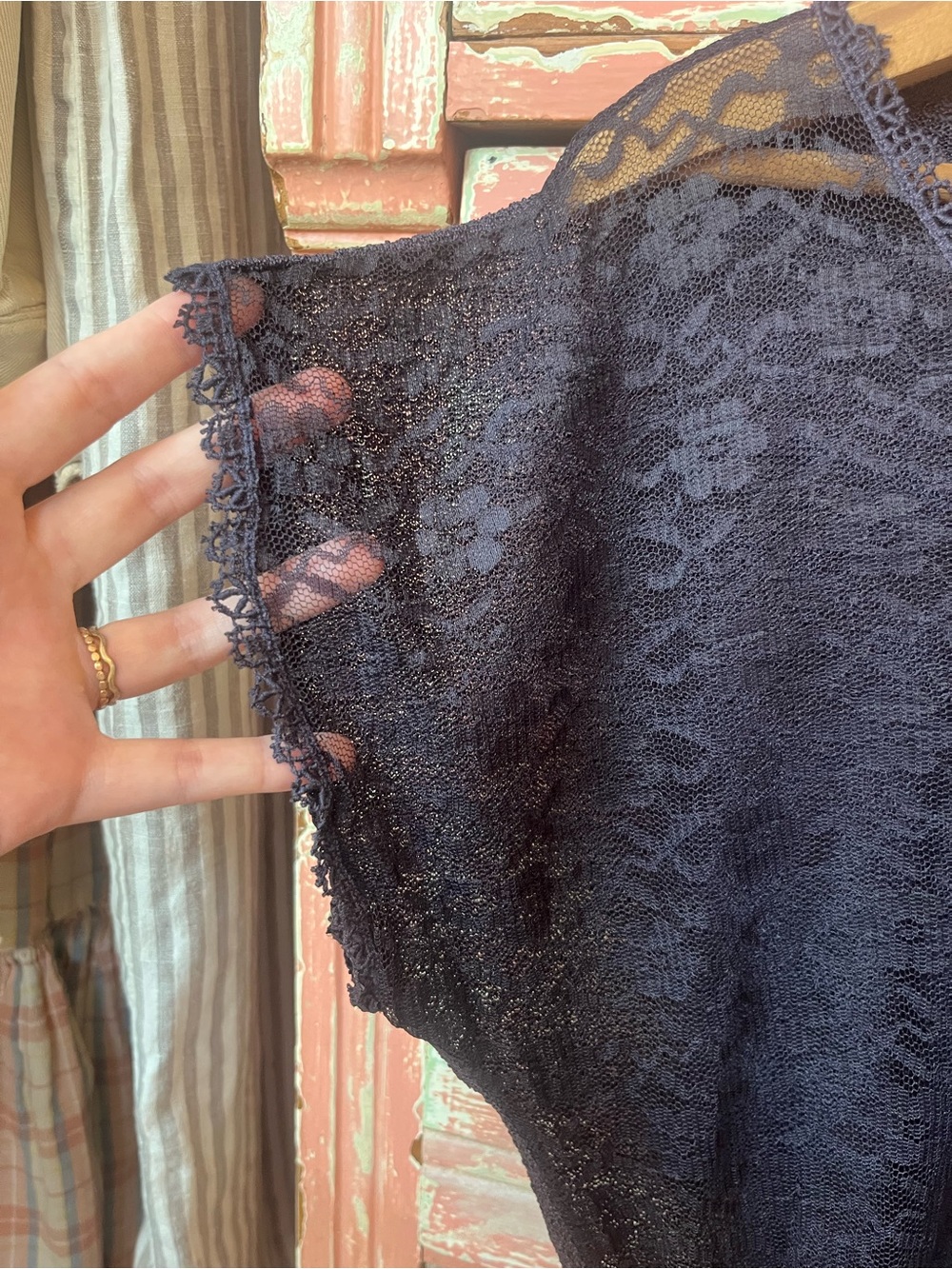 Antique Vintage 30s 40s Art Deco Knit Lace Navy Cotton Blouse Top S/M - Picture 7 of 13